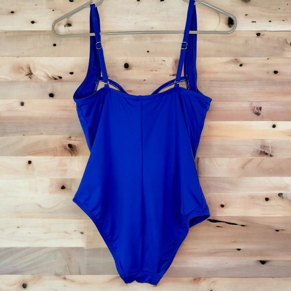 Liz Claiborne Cobalt Blue One Piece Swimsuit with Ruched Waist - Picture 3 of 10